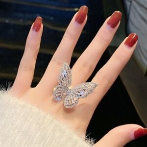Sparkly Silver Crystal Butterfly Adjustable Ring